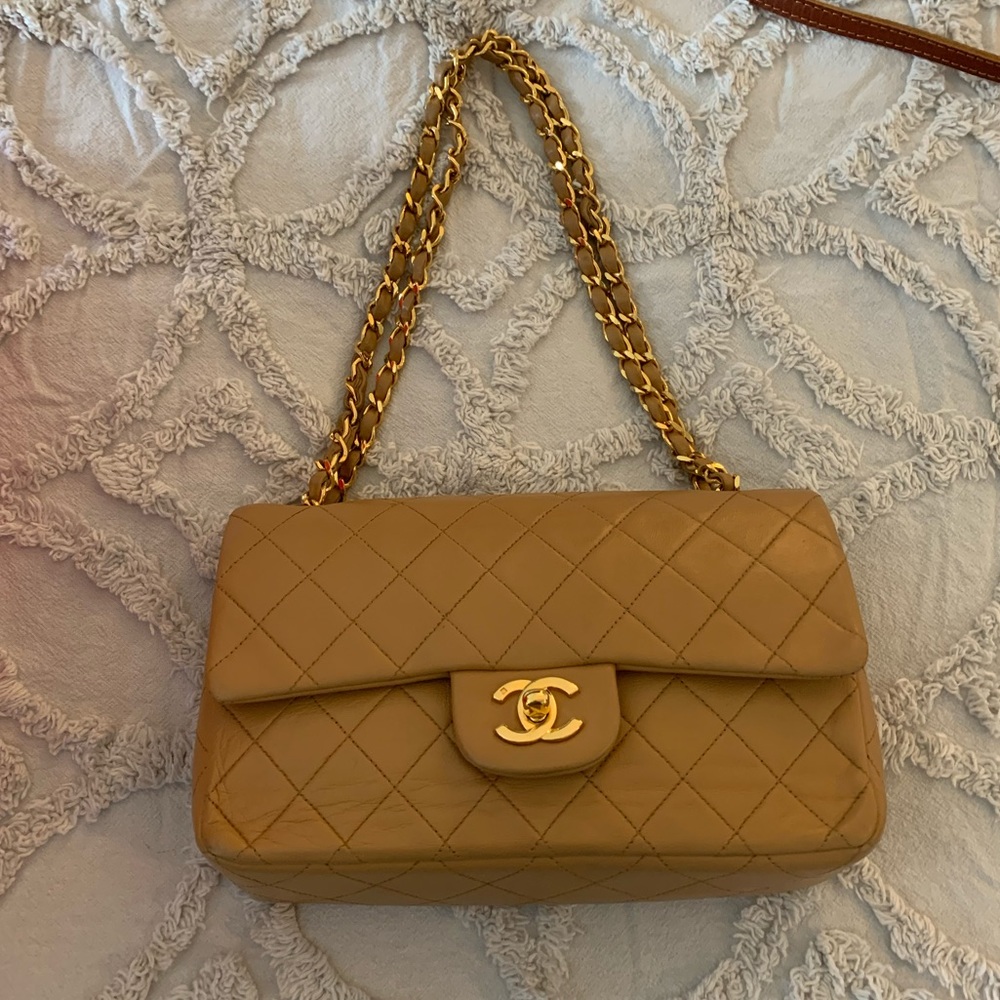 Chanel Small Classic Flap handbag beige gold